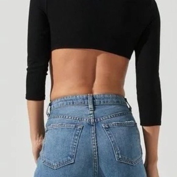 ASTR THE LABEL Black Ribbed Knit Somerset Mock Neck Cutout Bodysuit Small - 0016 - Picture 7 of 10